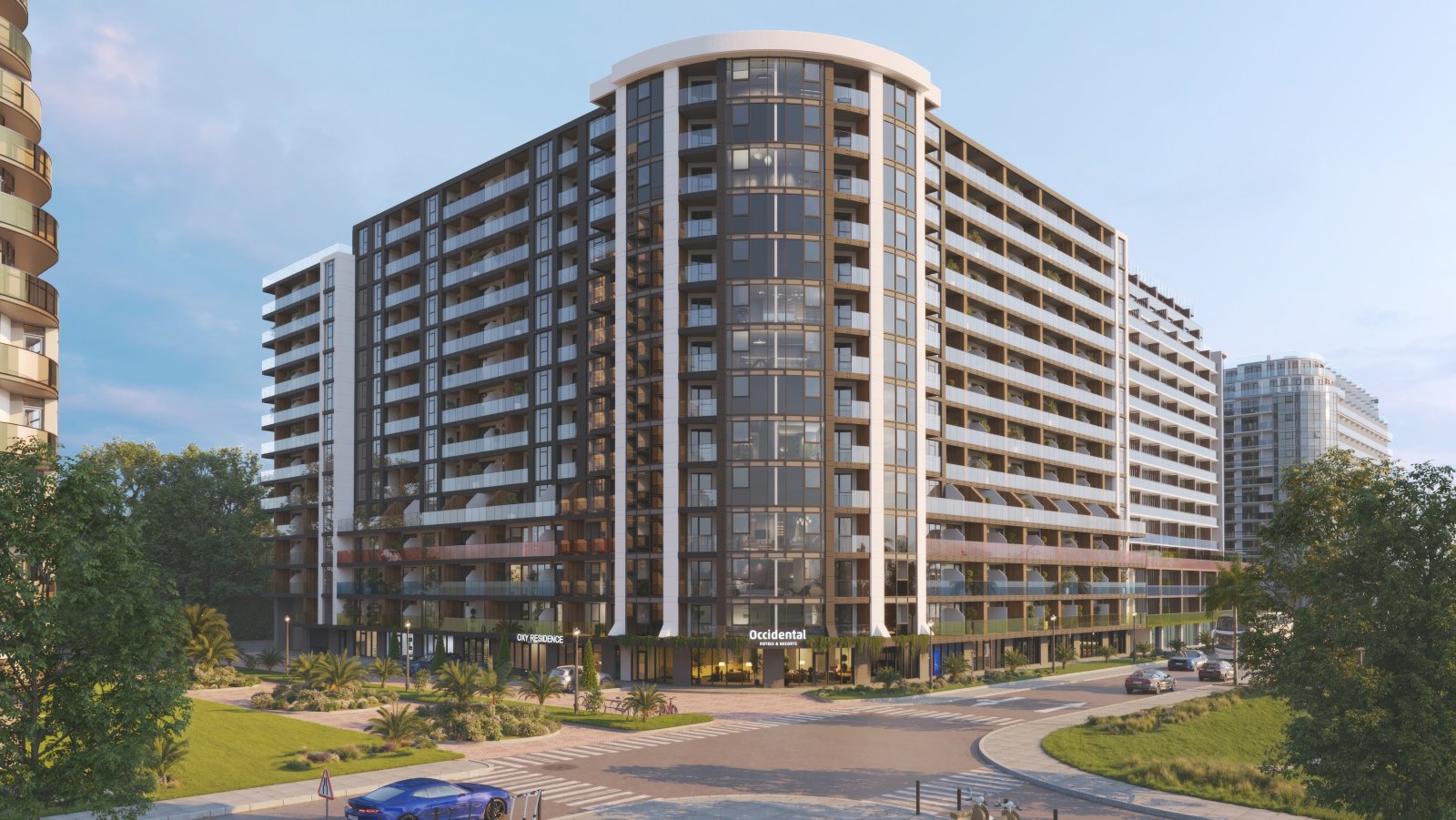 Премиум-1-спален апартамент в OXY Residence, Батуми, Грузия – гледка към морето и вътрешния двор, напълно обзаведен и жилище в хотелски стил