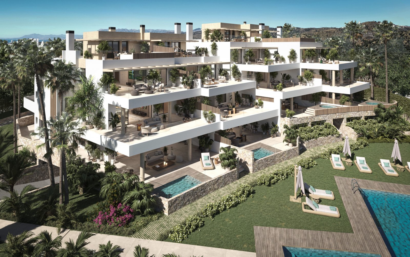 Marbella, Malaga: Луксозен апартамент с градина, тераси и гледка към морето, Малага, Испания 