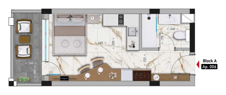 Достъпни студия в етап на завършване в Ахелой, България.