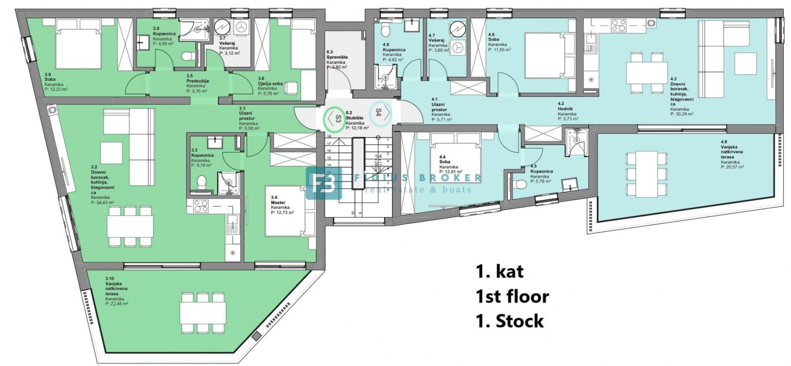 Modernes Apartment mit Meerblick, 400 m vom Strand von Vodice entfernt.