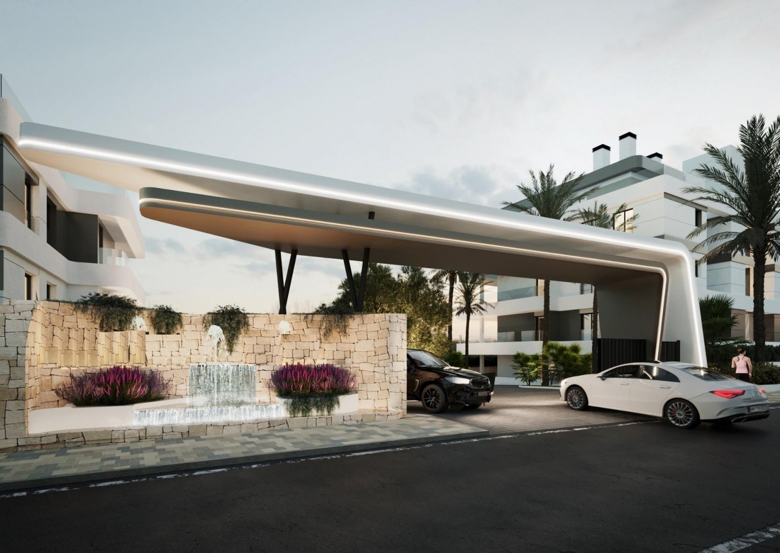 Neue Wohnhäuser in Mutxamel neben dem Golfplatz Bonalba mit Meerblick