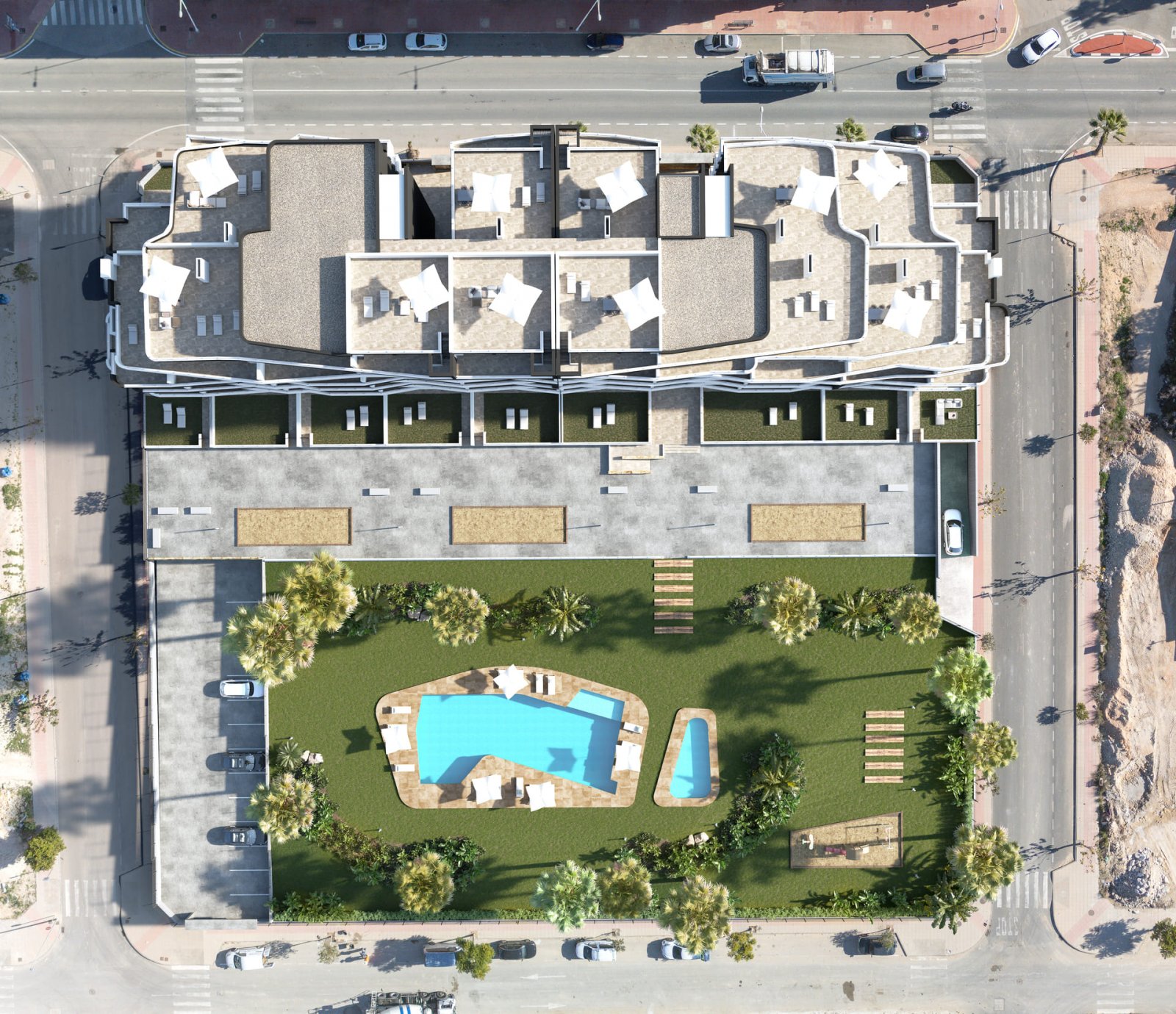 Sonnige Wohnung → private Terrassen, Pool und Garten → San Miguel de Salinas