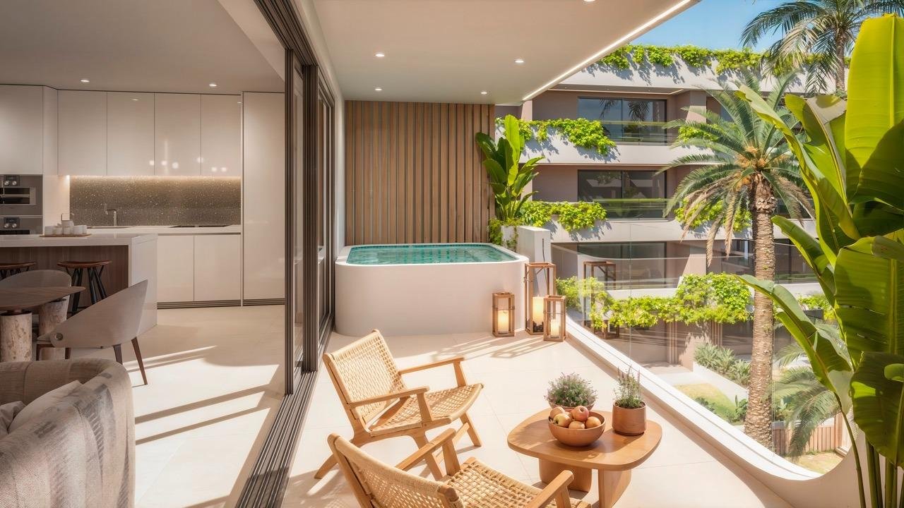 Moderne Apartments → 1 km vom Meer entfernt, Swimmingpools und Gärten → San Pedro Alcántara