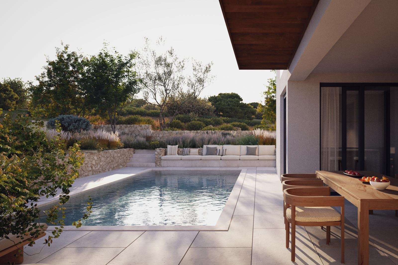 Luxuriöses Doppelhaus mit Panoramablick und Garten, Vodice