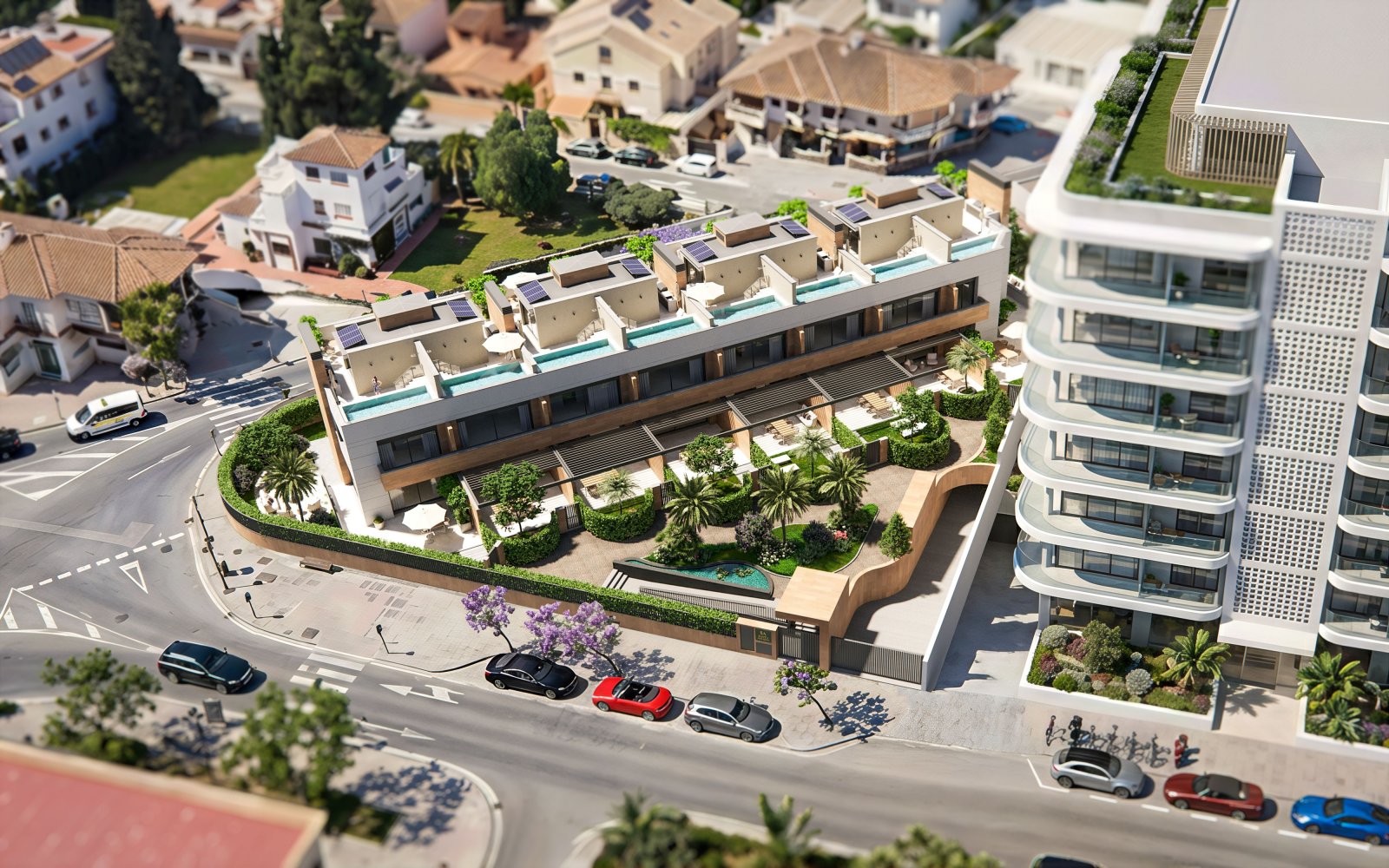 Luxuriöse Stadthäuser, 250 m vom Strand entfernt, mit privatem Pool, Fuengirola