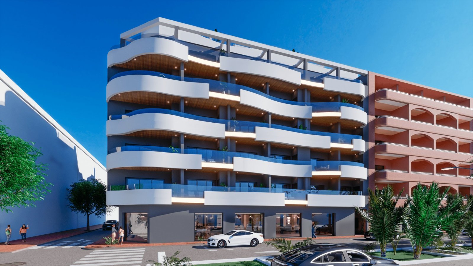 Sonnige Ferienwohnung 100 m vom Meer entfernt mit Terrasse und Pool in Torrevieja