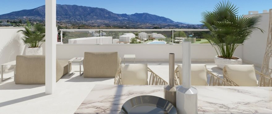 Mijas, Málaga: Luxuriöses Penthouse am Golfplatz – zeitloses Design und Panoramablick, Costa del Sol 