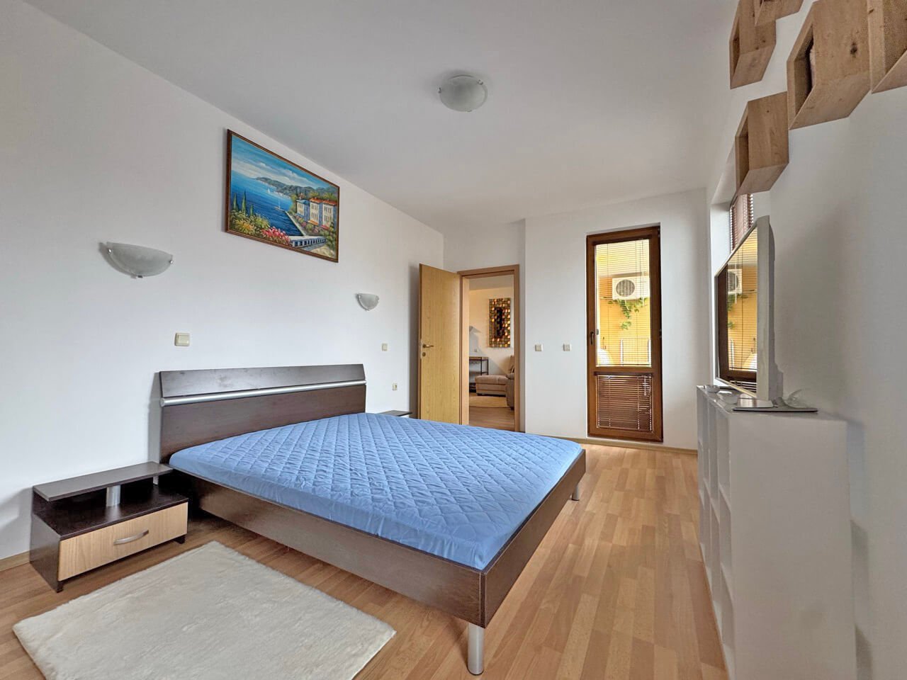 Two-room apartment with a view of the pool in the Diamond Bay complex, Sunny Beach, Bulgaria.