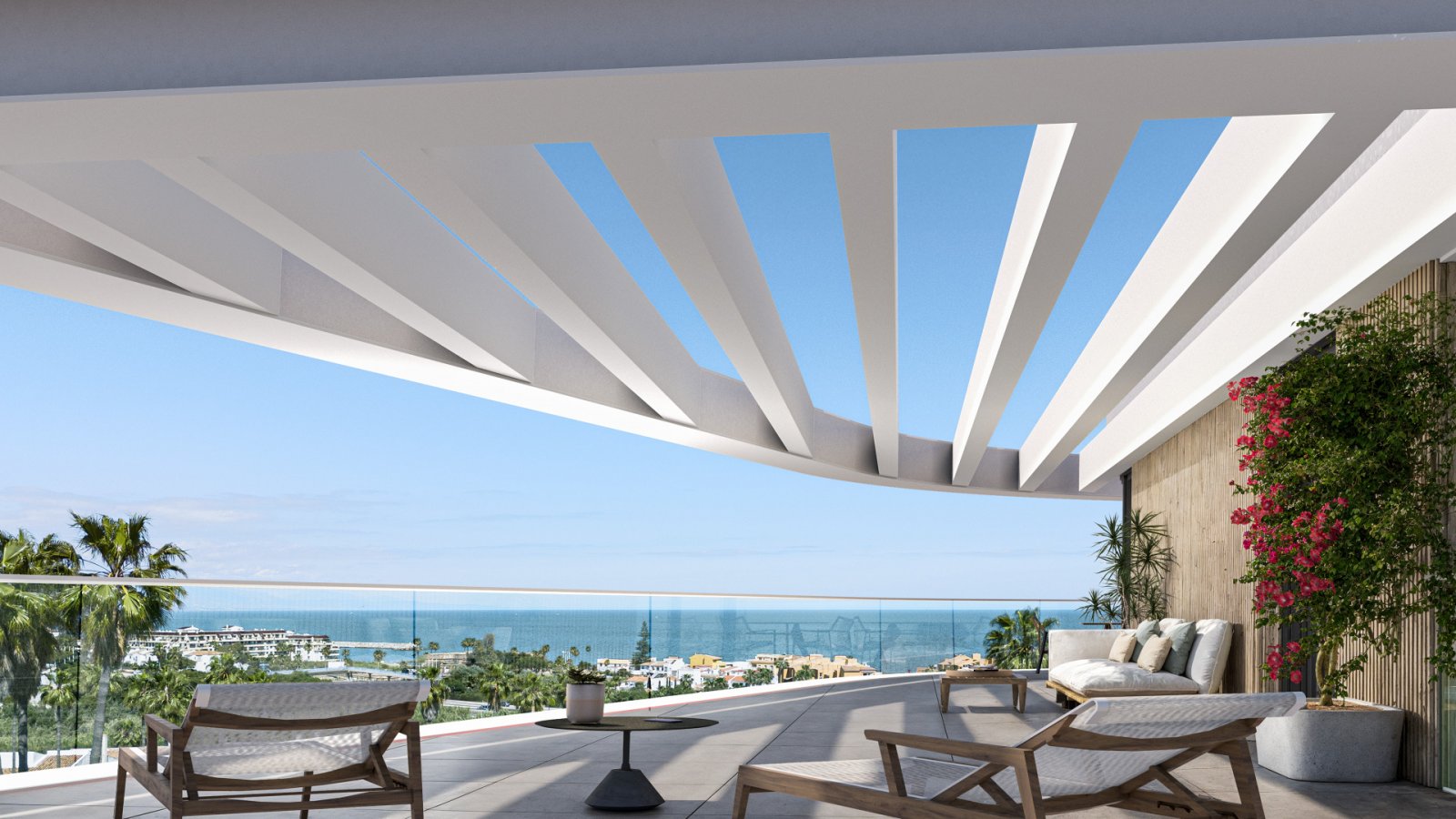 Modern apartments 300 m from the sea, private terraces and swimming pool, Manilva