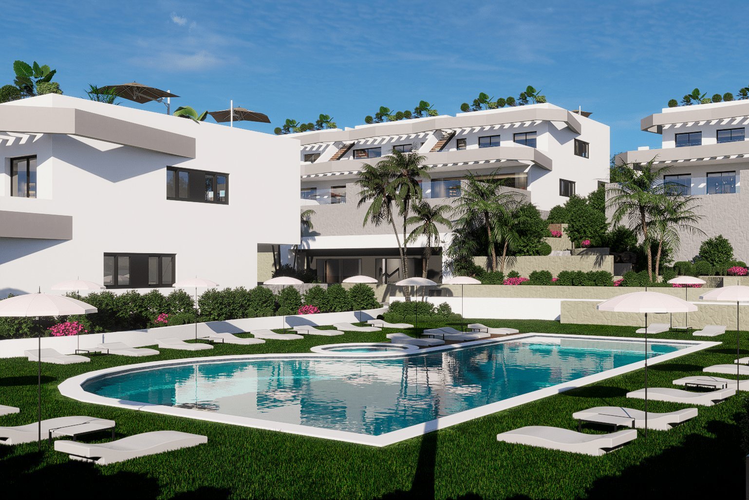 Moderner Bungalow, Meerblick und privater Garten, Finestrat