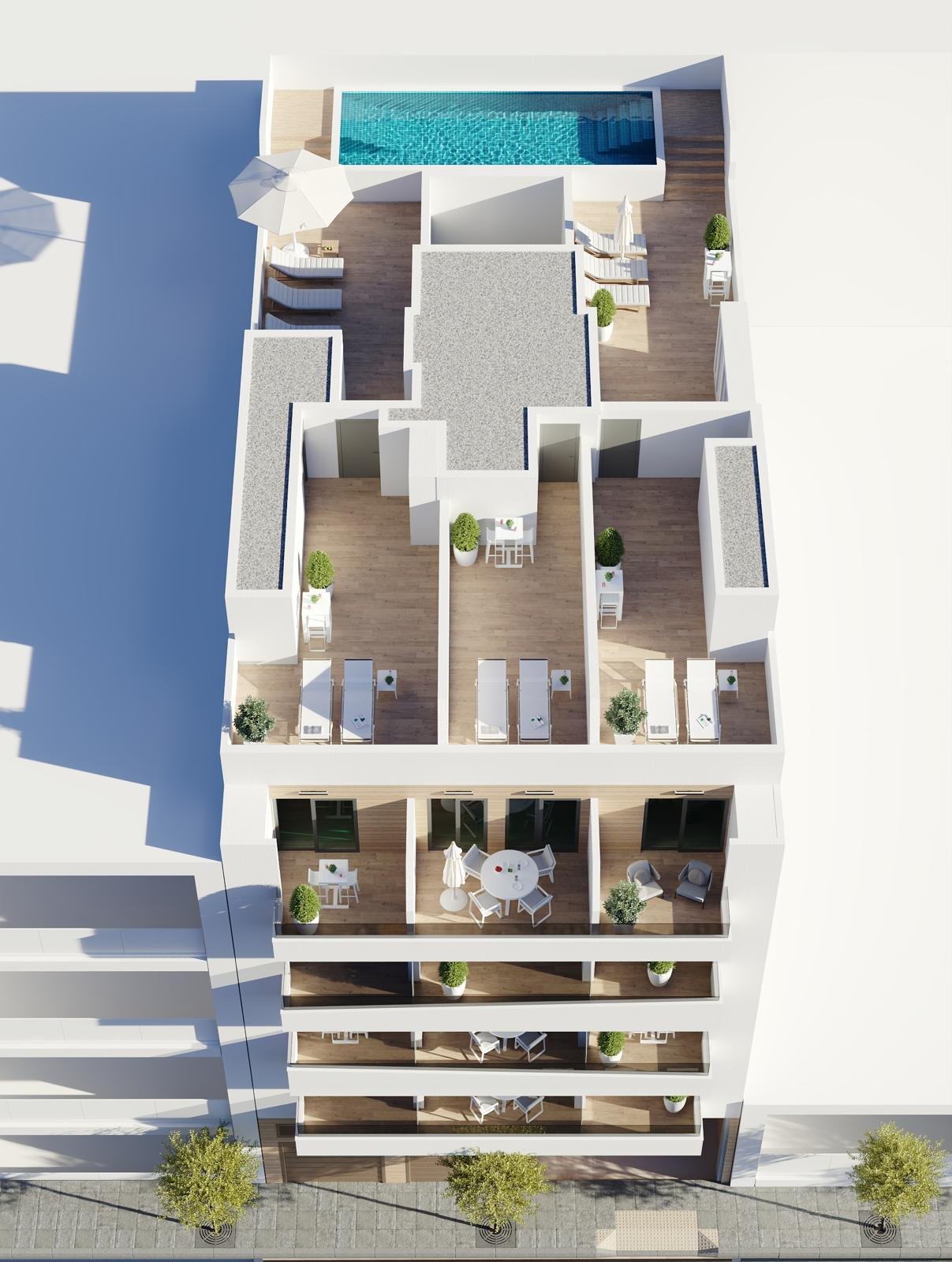 Luxury penthouse with 1 bedroom, solarium and pool 400 m from the beach, Torrevieja, Spain