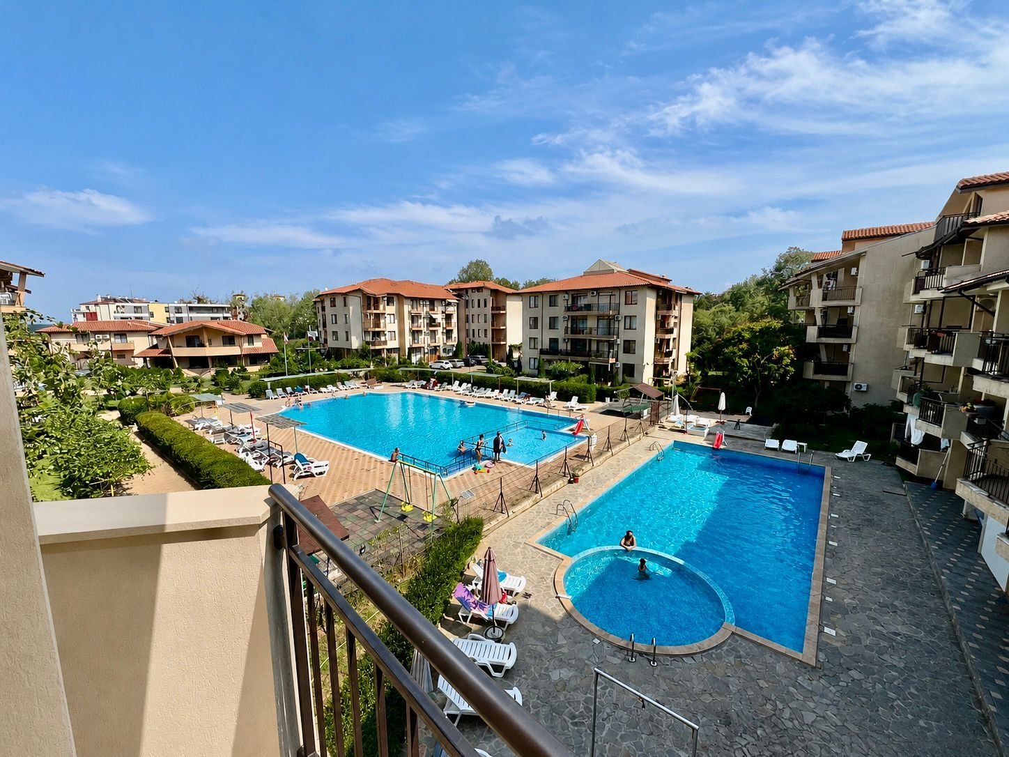Two-room apartment with a view of the pool in the Nestinarka complex, Tsarevo, Bulgaria.