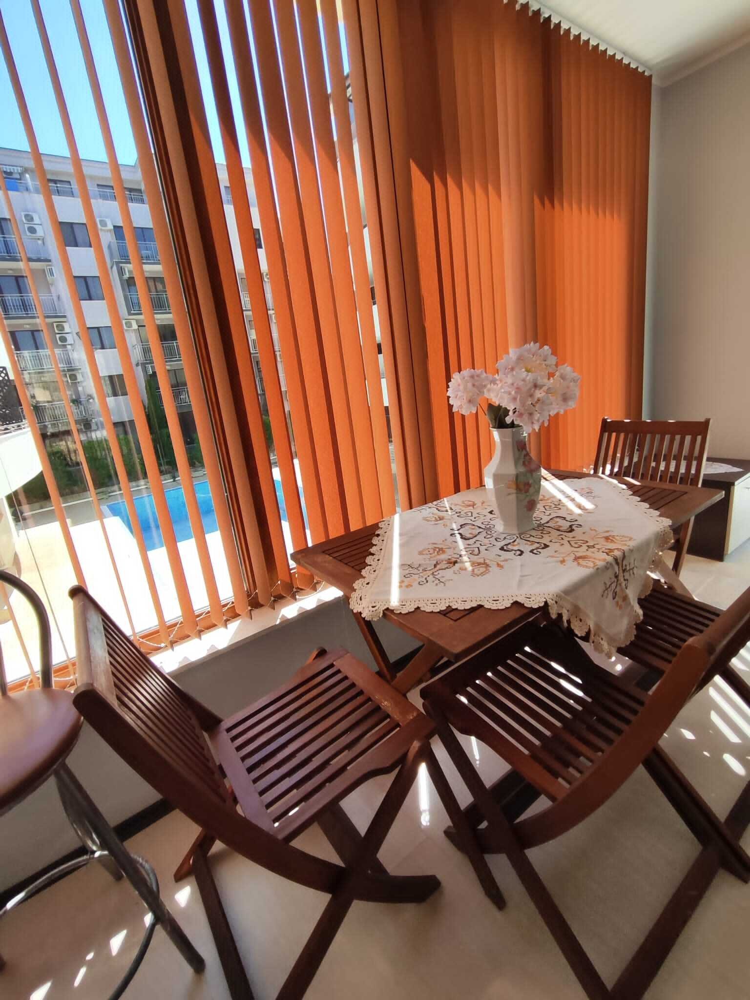 Three-room apartment in the Eden complex at Sunny Beach with a view of the pool