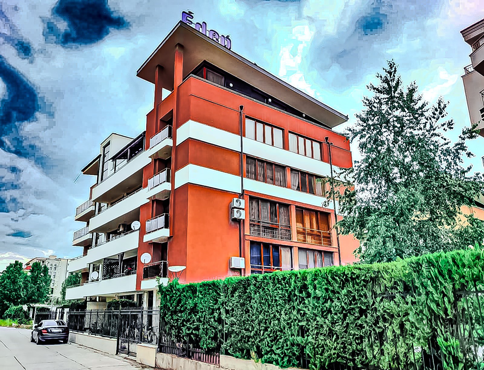 Three-room apartment in the Eden complex at Sunny Beach with a view of the pool