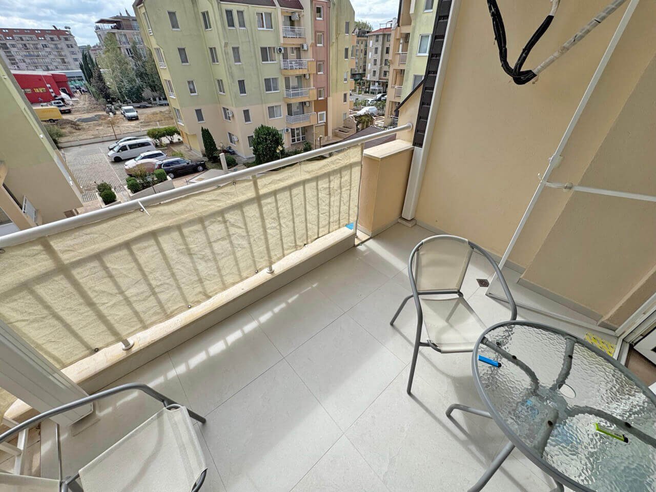 Two-room apartment in the Sea Dreams complex with a view of the pool at Sunny Beach.