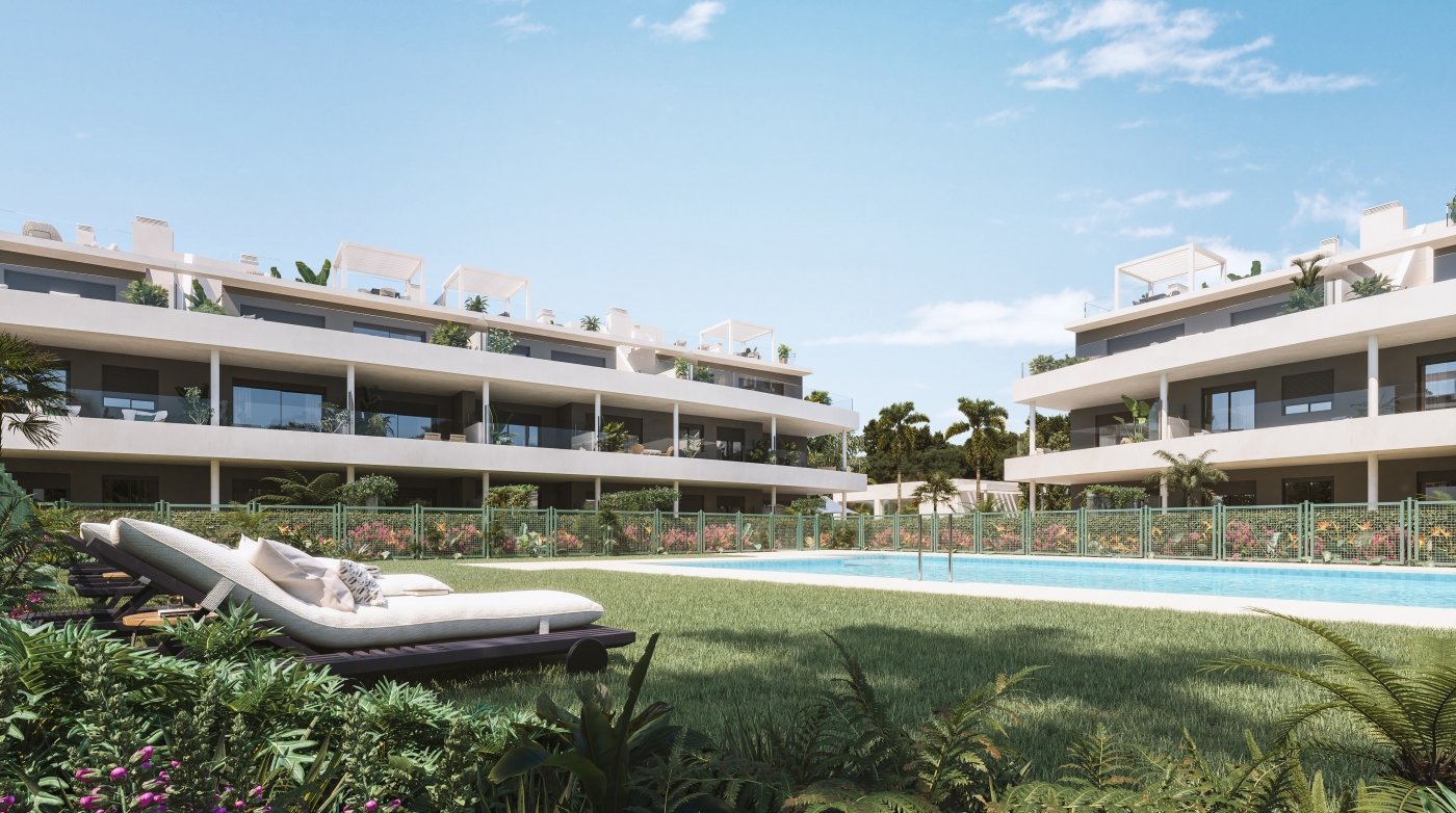 Moderne Apartments → 1 km vom Meer entfernt, Terrasse und Gemeinschaftspool → Estepona