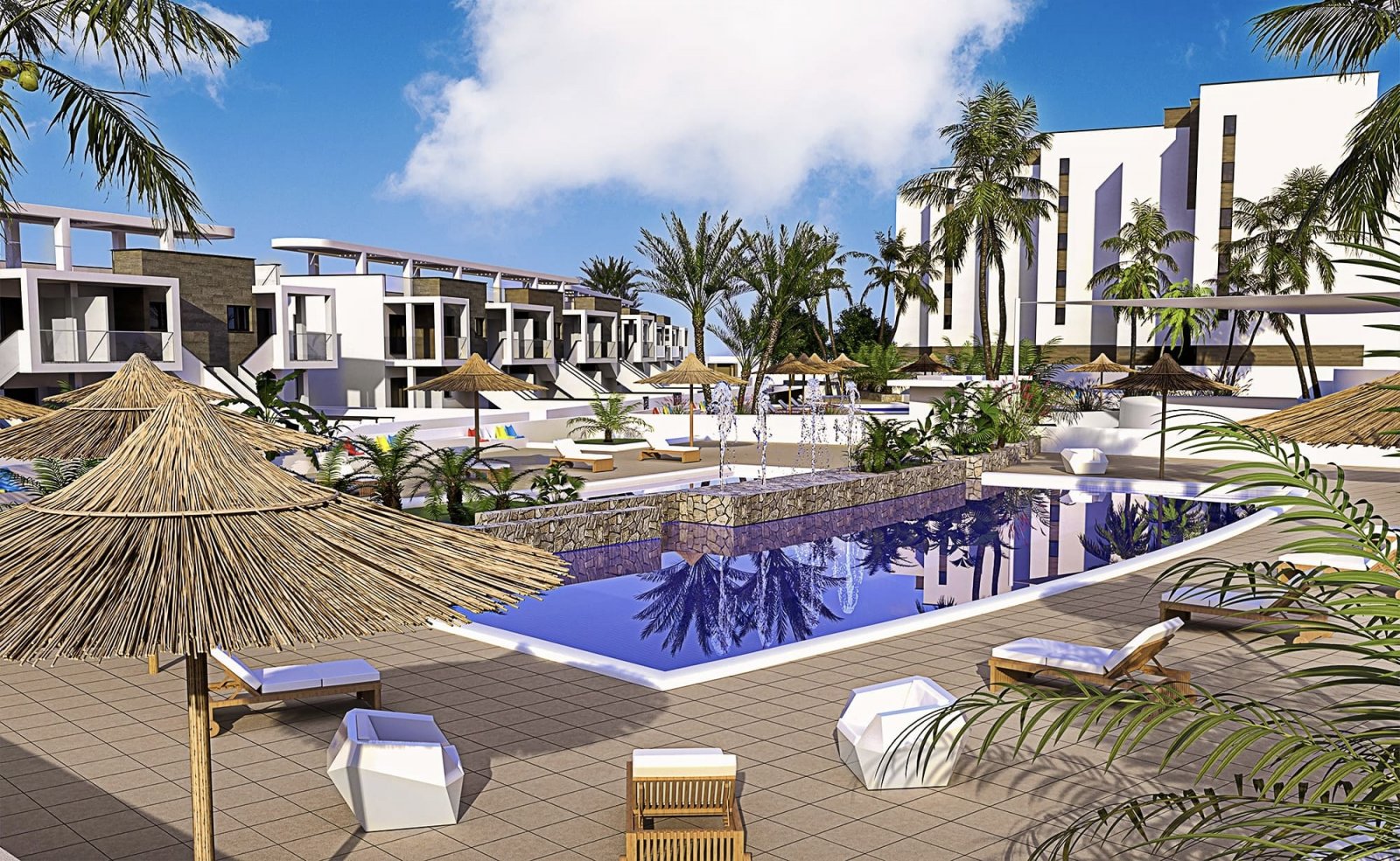 Charmante Bungalows, 600 m vom Strand entfernt mit Meerblick, Mil Palmeras