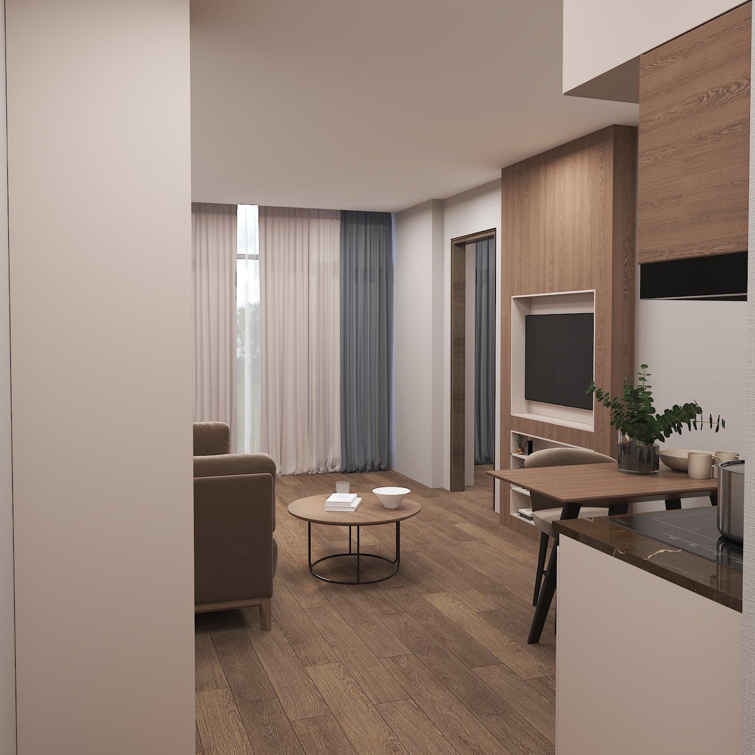 Appartamento Premium-1 Camera da Letto in OXY Residence, Batumi, Georgia – Vista sul mare e sul cortile interno, completamente arredato e stile hotel