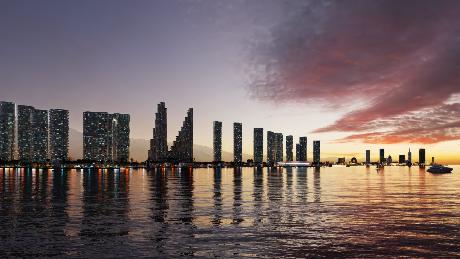 Isola degli Ambasciatori Batumi, proprietà di investimento di lusso sul waterfront in Georgia, Batumi – Appartamento premium con 2 camere da letto e vista panoramica sul mare e sull'isola