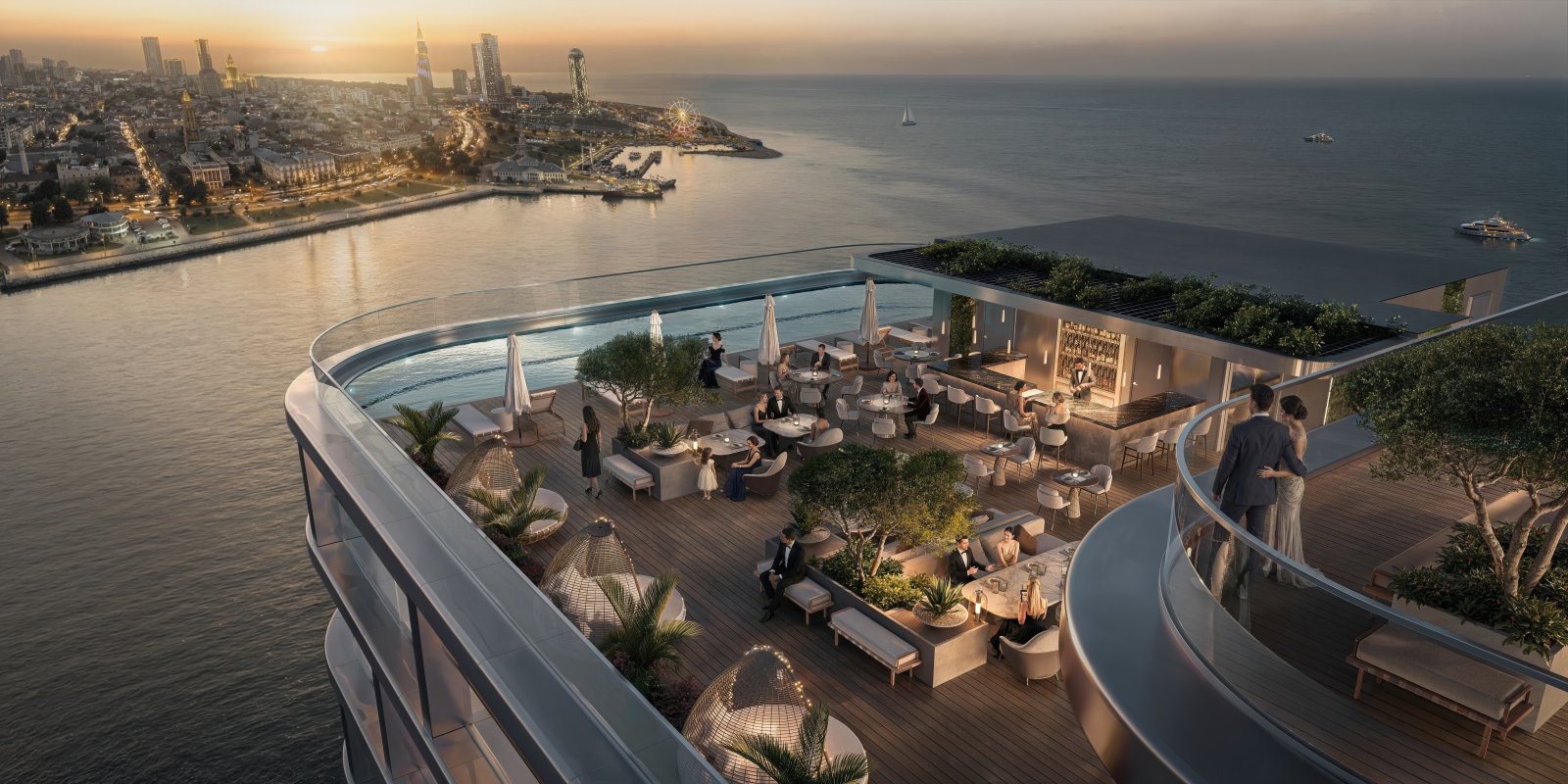 Isola degli Ambasciatori Batumi, proprietà di investimento di lusso sul waterfront in Georgia, Batumi – Appartamento premium con 2 camere da letto e vista panoramica sul mare e sull'isola