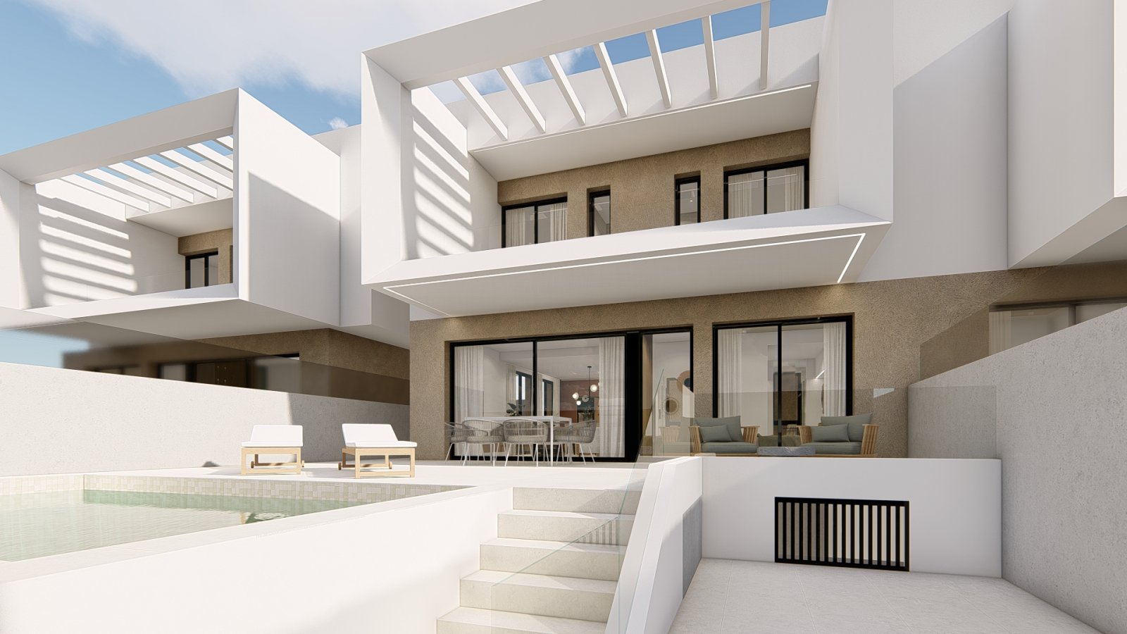 Moderne Stadthäuser mit privatem Pool und Garten, in der Nähe des Flughafens, Dolores