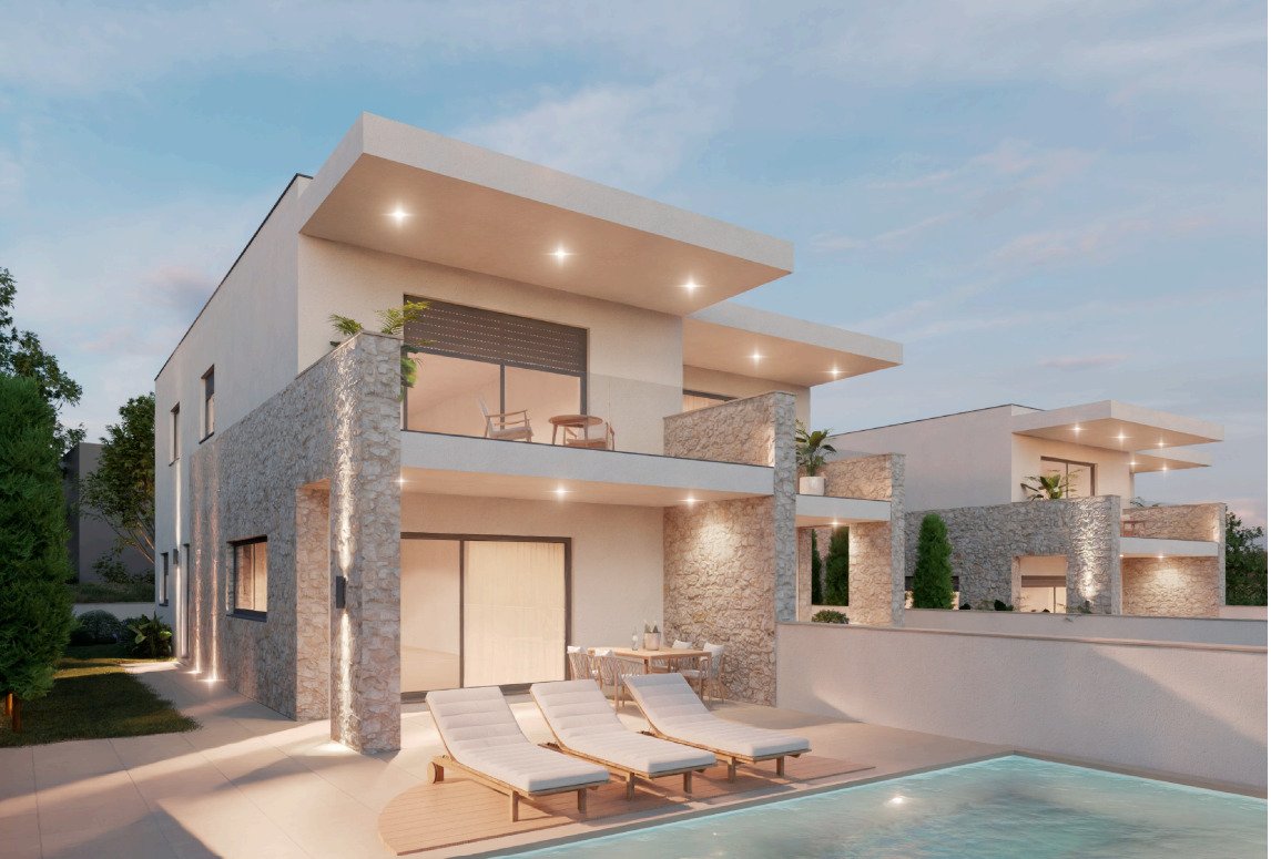 Neues Doppelhaus mit Pool und Meerblick, 500 m vom Strand entfernt, Primošten, Kroatien