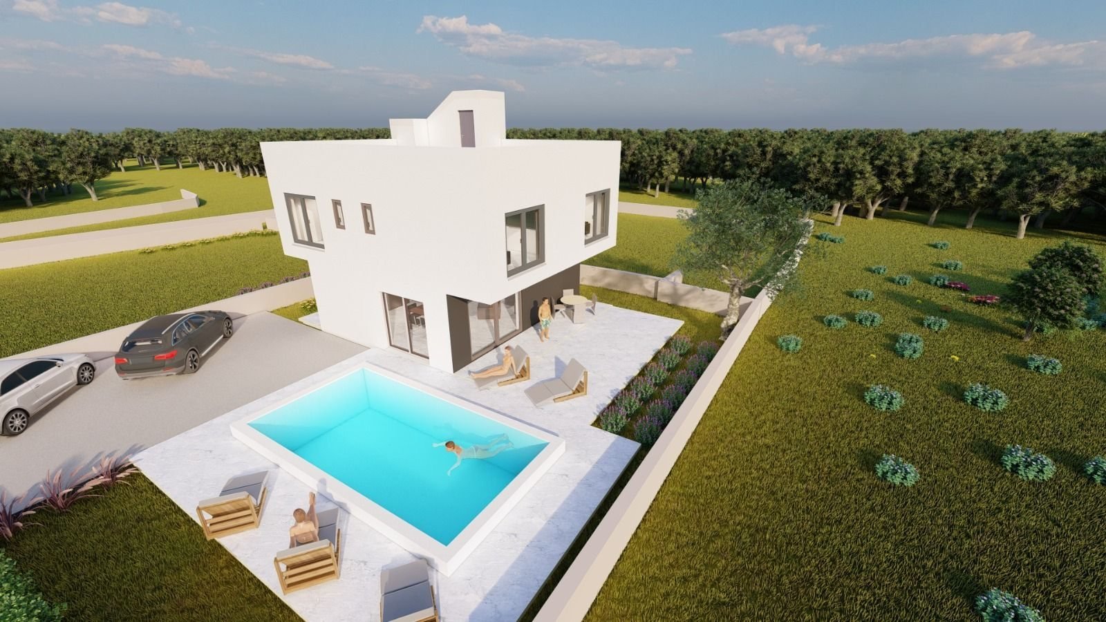 Neues Haus mit Pool und Dachterrasse, 500 m vom Meer entfernt, Vir, Kroatien
