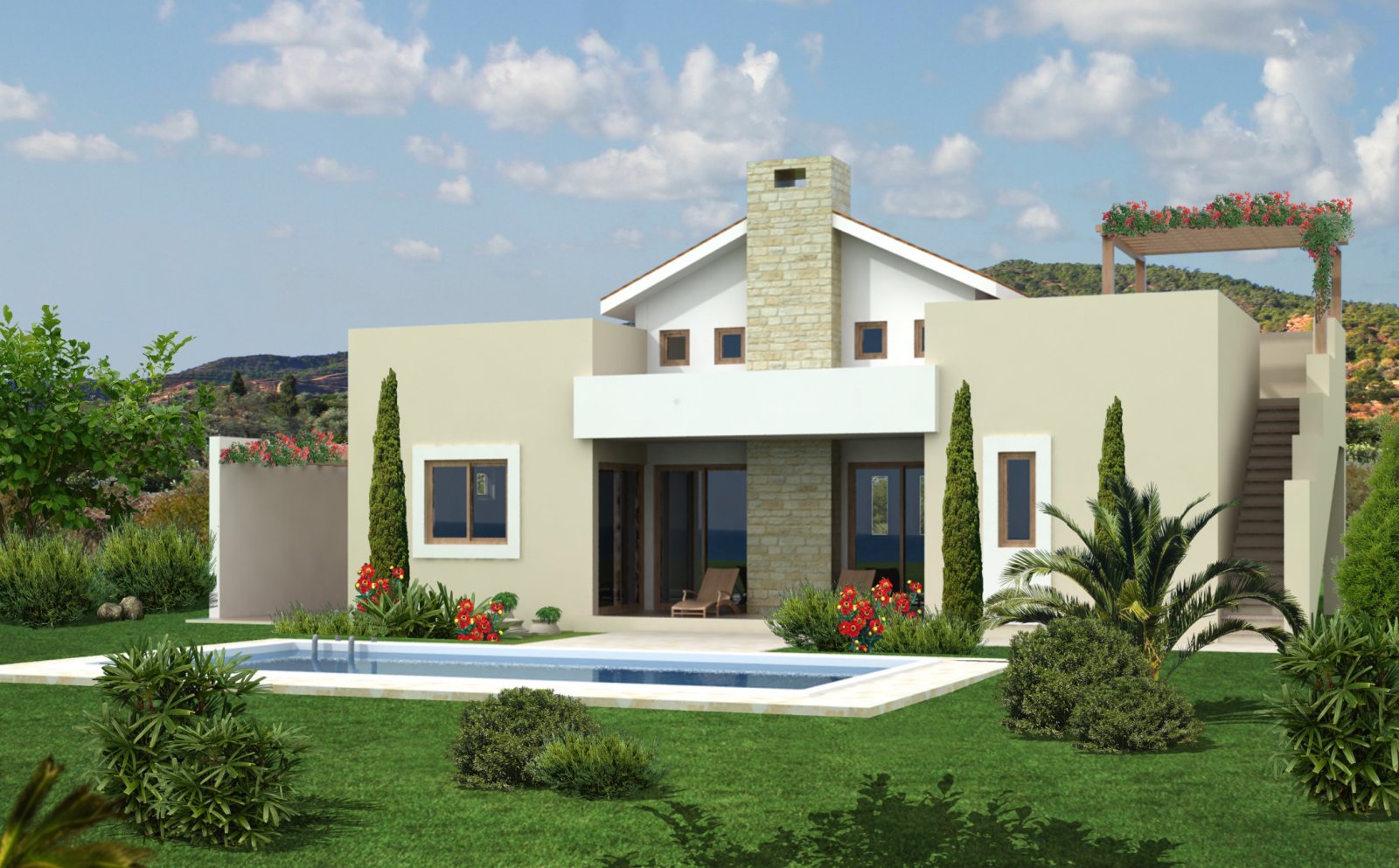 Anlagevilla (3+1 Zimmer) mit großem Grundstück und Swimmingpool in der Nähe von Golfplatz und Skigebiet mit Meerblick