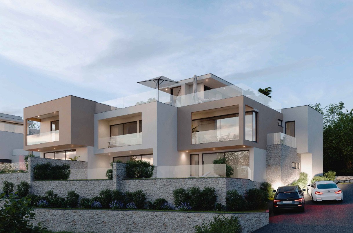 Modernes Stadthaus mit Swimmingpool, Garten und Meerblick in Vodice