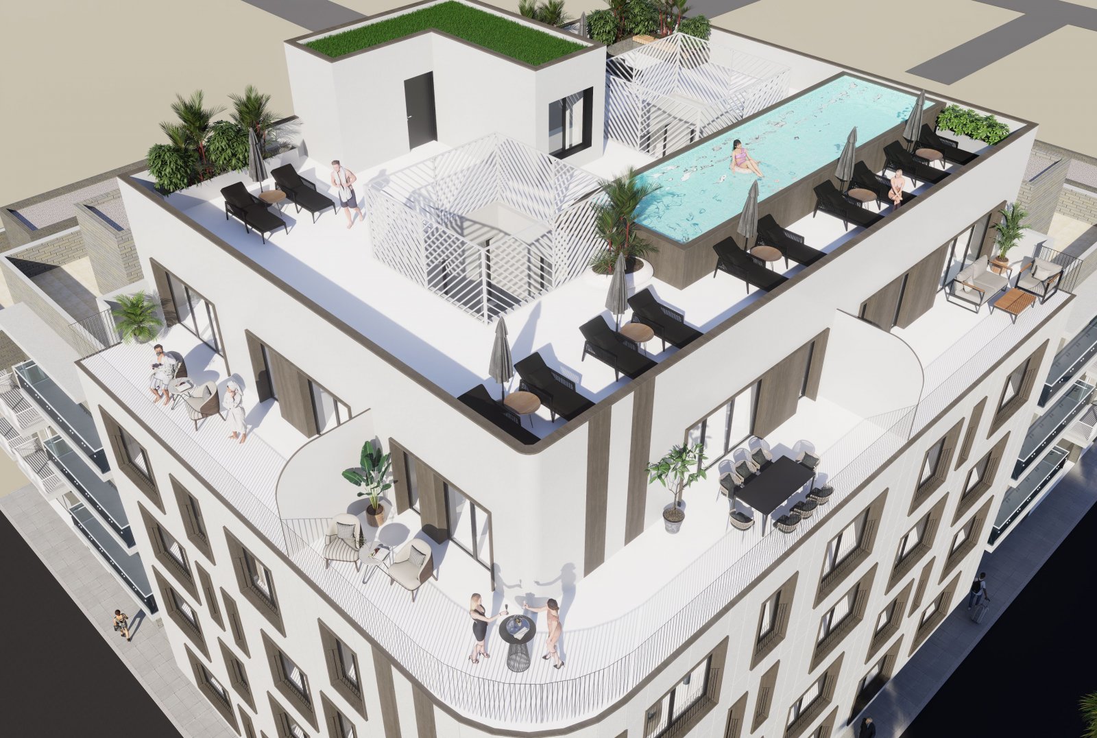 Moderne Apartments, 600 m vom Meer entfernt mit Swimmingpool und Solarium, Torrevieja