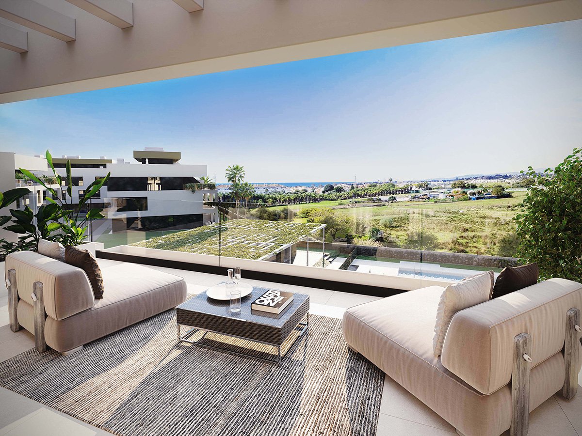 Luxusapartments 2 km vom Strand entfernt, private Terrassen und Pool, Estepona