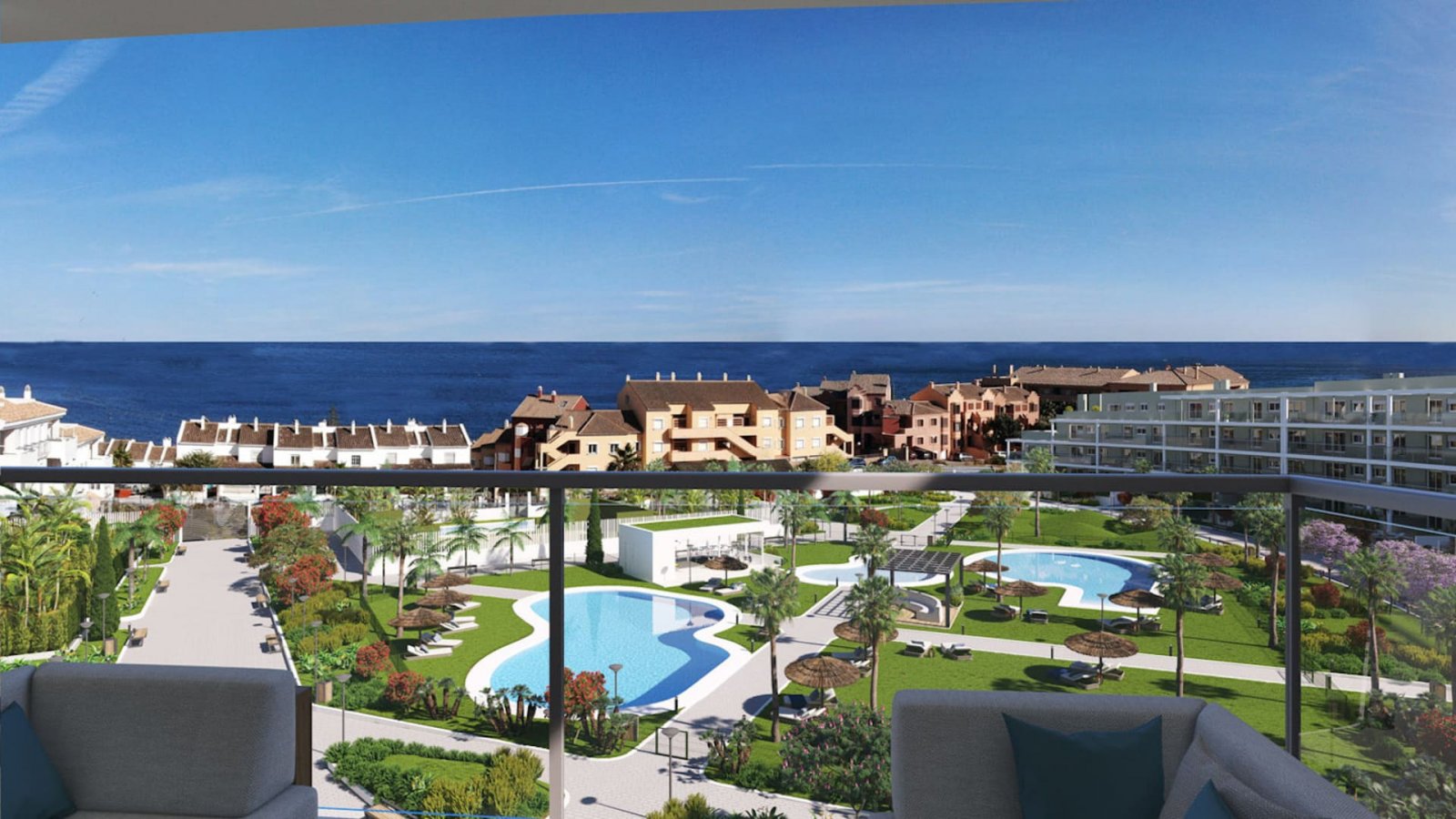 Moderne Apartments 1 km vom Strand entfernt, private Terrassen und Pool, Manilva