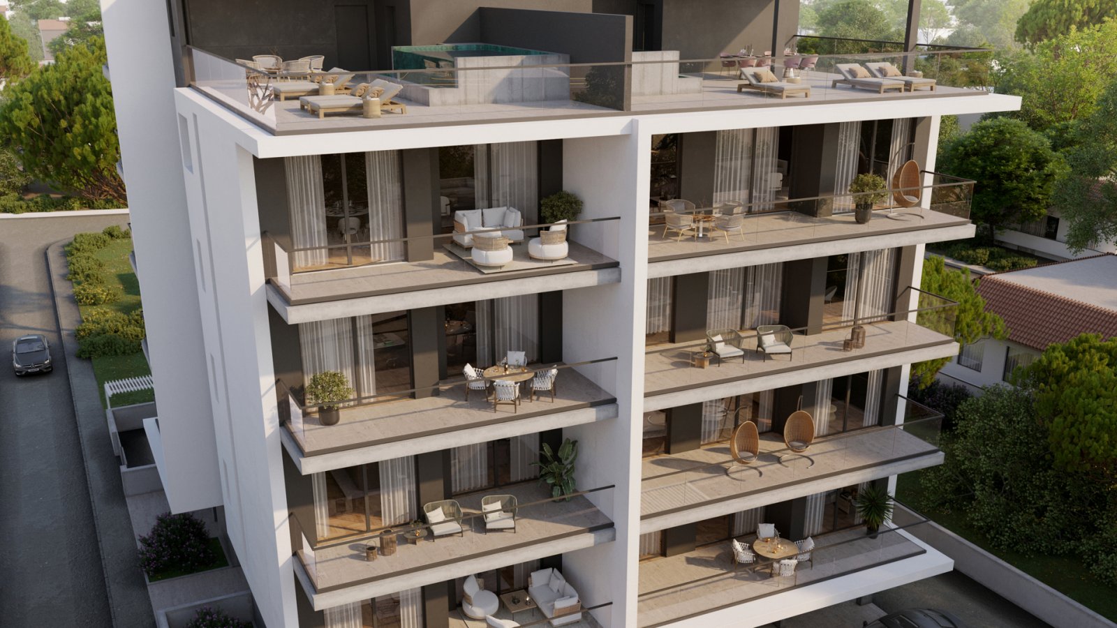 Luxuriöses Ein-Zimmer-Apartment → Pool, Garten und Dachterrasse mit Aussicht → Limassol