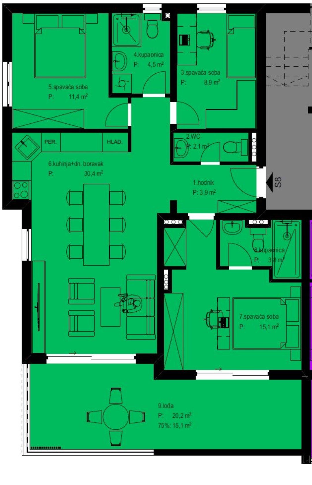 Penthouse auf dem Dach mit privater Terrasse und teilweisem Meerblick, Zadar – Crvene Kuće, Kroatien
