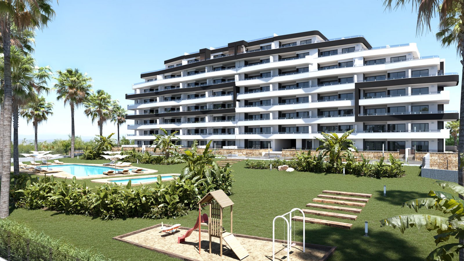 Elegantes Apartment am Strand, mit Garten und Pool, San Miguel de Salinas
