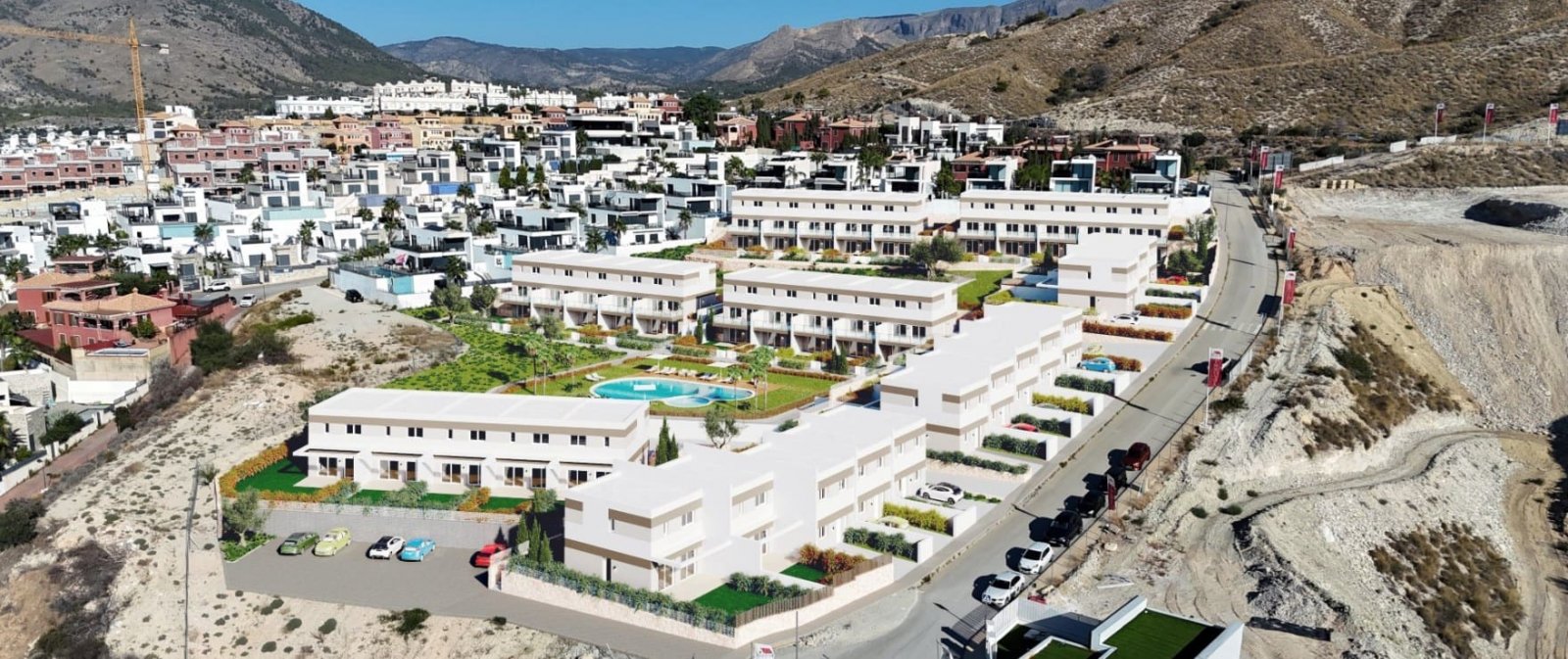 Nowy dom szeregowy z 3 sypialniami i solarium w pobliżu Benidorm, Finestrat, Hiszpania