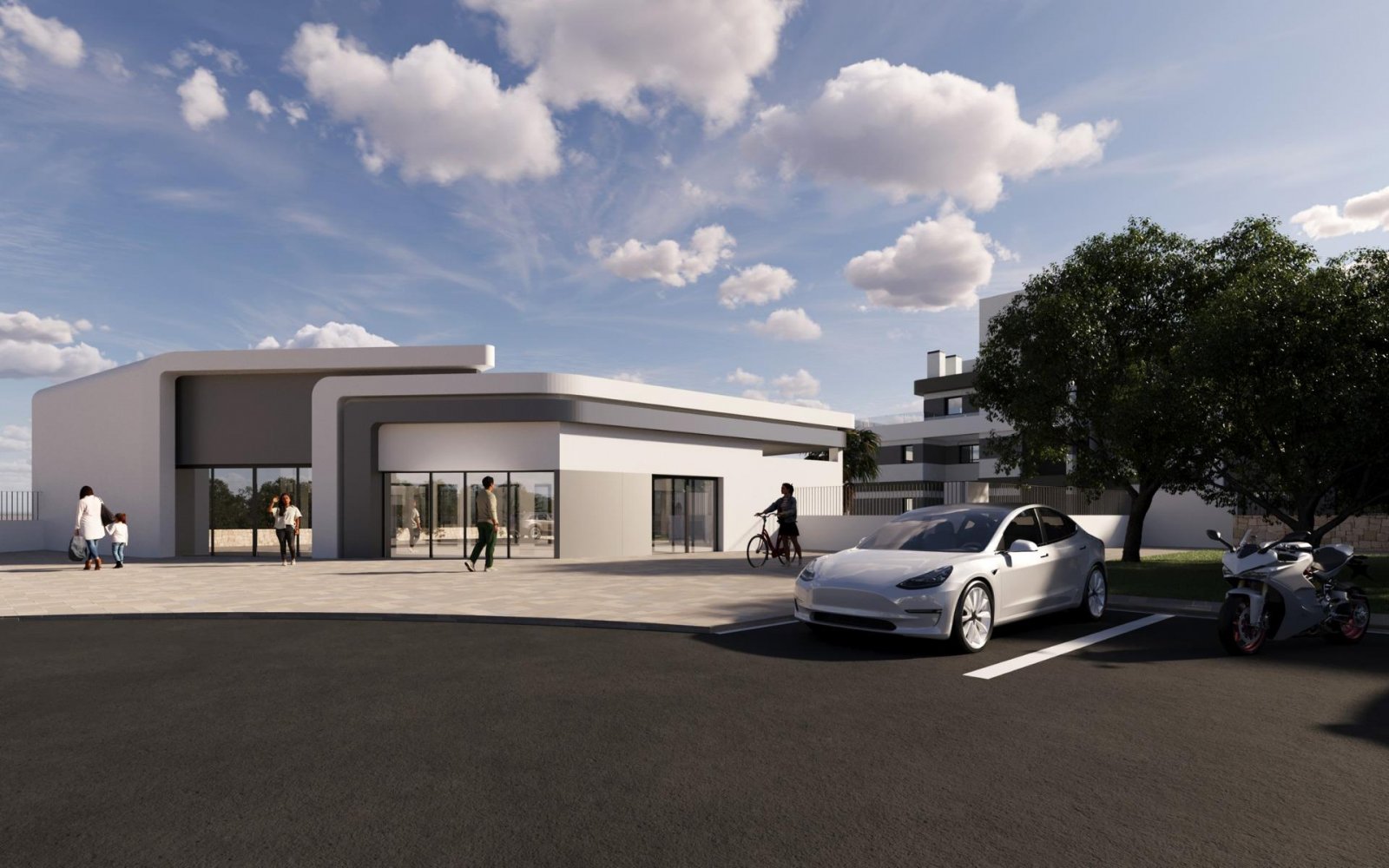 Neue Wohnhäuser in Mutxamel neben dem Golfplatz Bonalba mit Meerblick