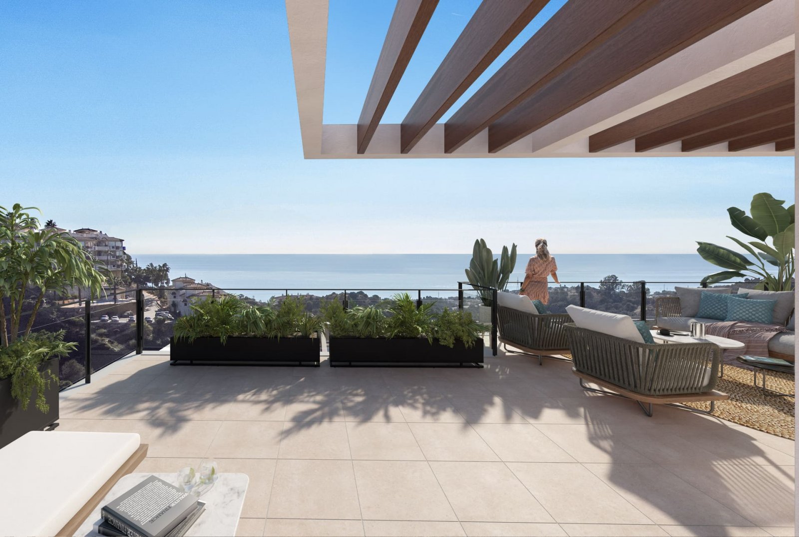 Современные апартаменты с видом на море и террасой, Калахонда.