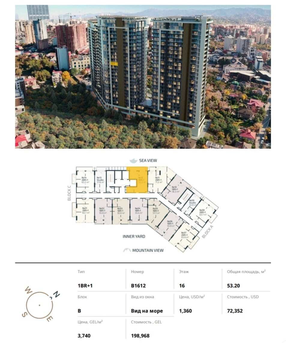 1-комнатная квартира на высоком этаже в Artex Parkline – New Boulevard, Батуми, Грузия