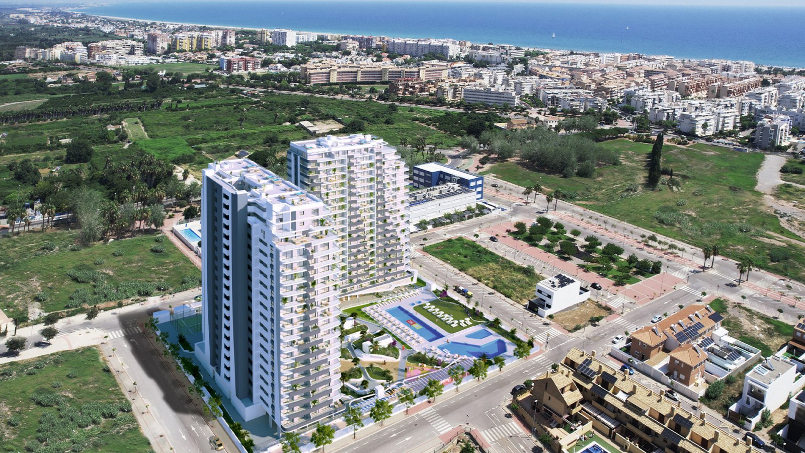 Neues Apartment mit zwei Schlafzimmern und Südterrasse mit Blick auf den Pool, Canet dEn Berenguer, Spanien
